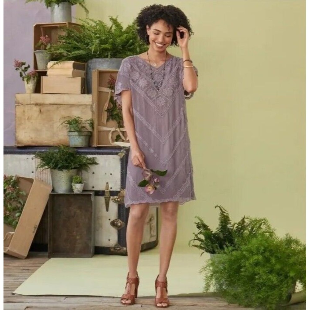 Sundance Embroidered Dress Pale Purple Sz PXXS Sheer Lined Boho Cupro Night Out